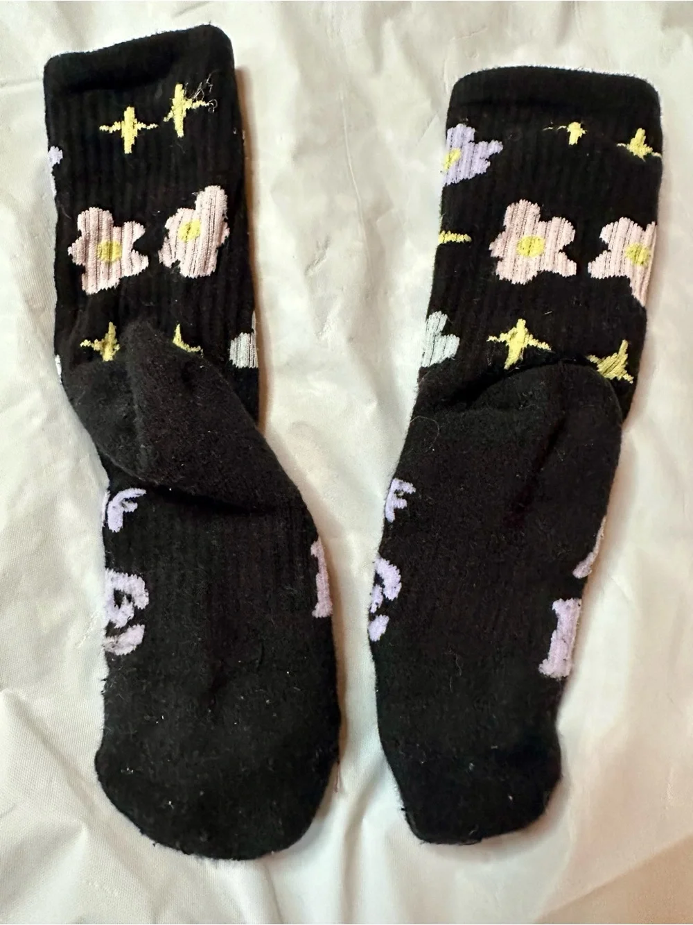 Hall of Fame Dance Competition Black Floral Graphic Crew Socks with LavenderText